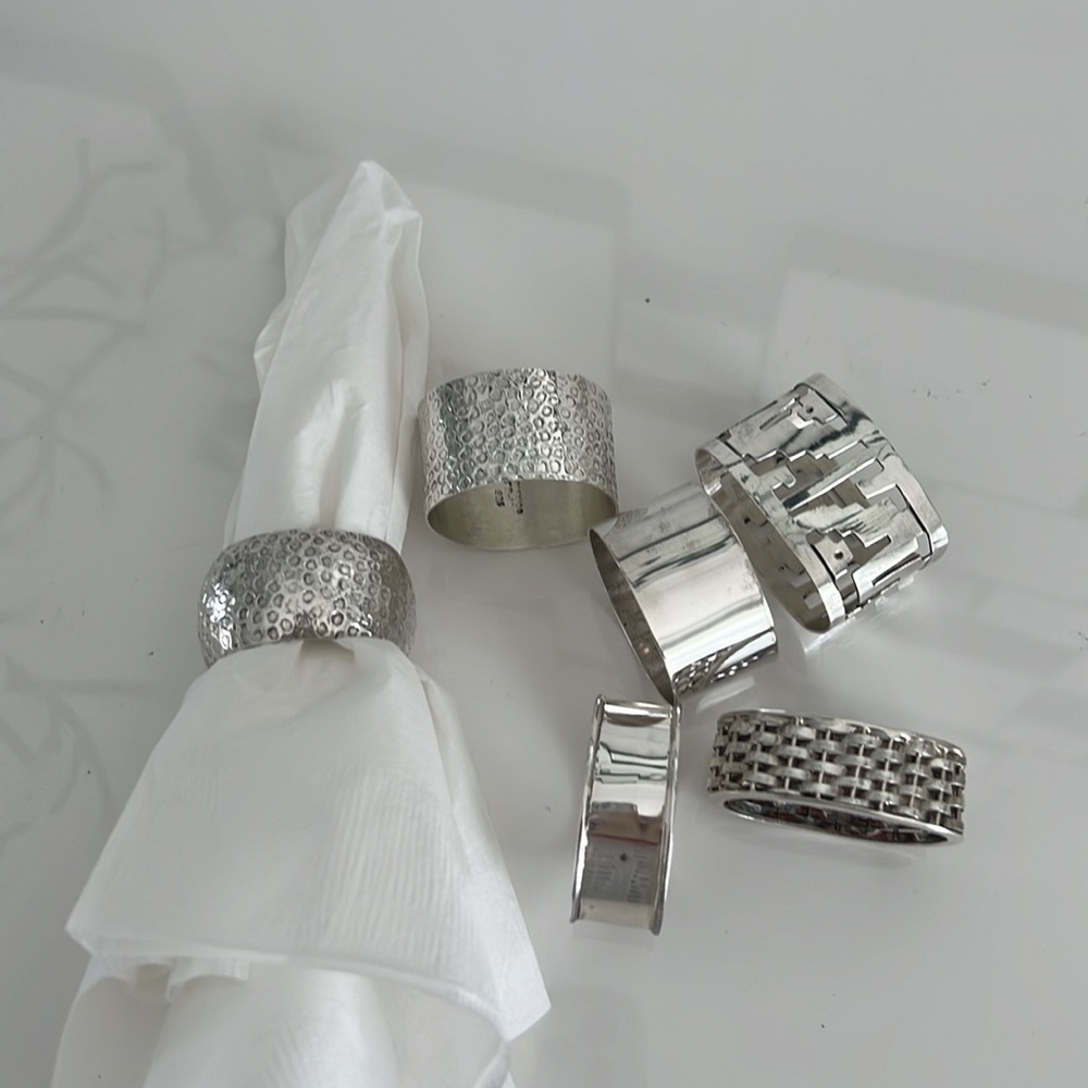 Set of 6 napkin rings in pure 925 sterling silver